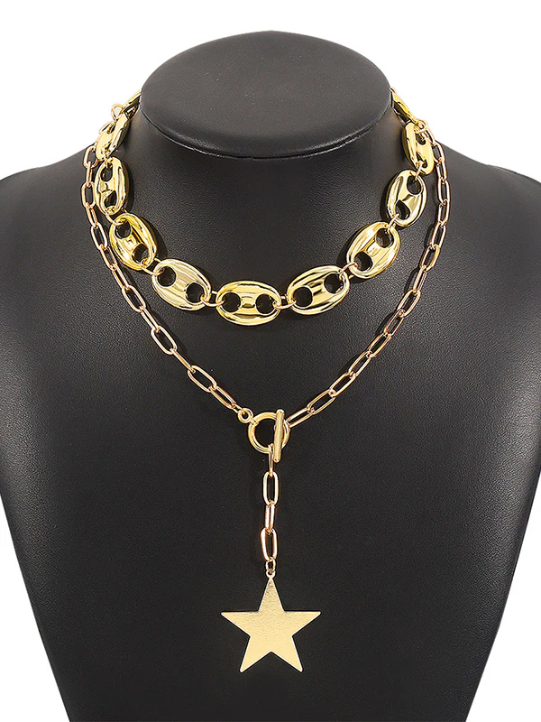 Chains Double Layered Geometric Star Shape Necklaces Accessories - Image 7