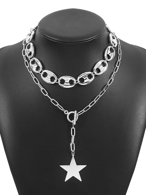 Chains Double Layered Geometric Star Shape Necklaces Accessories - Image 8