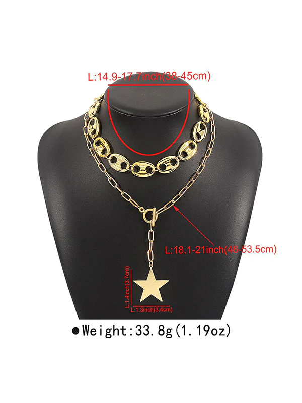 Chains Double Layered Geometric Star Shape Necklaces Accessories - Image 9