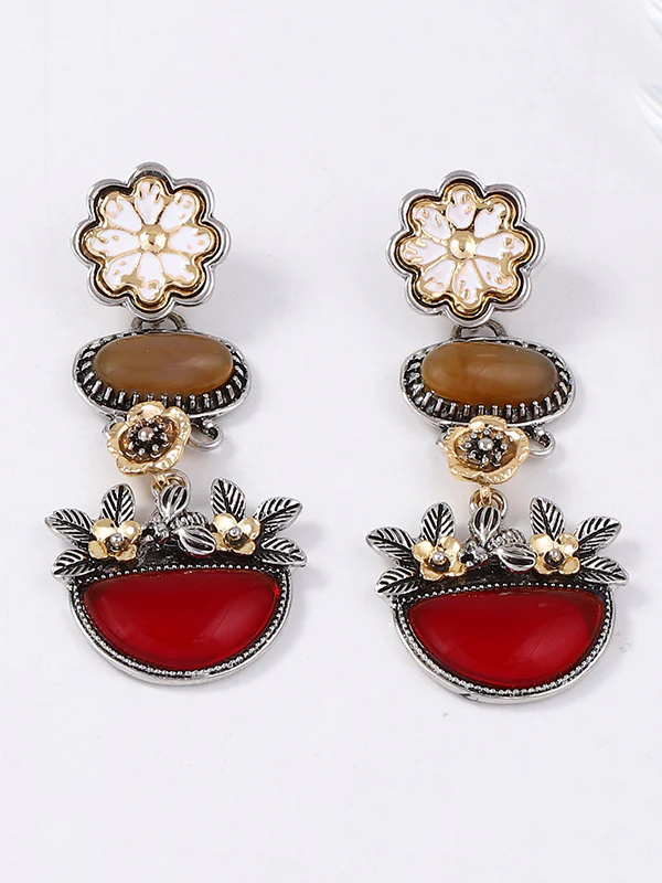 Chains Flower Shape Rhinestone Shiny Earrings Accessories - Image 2
