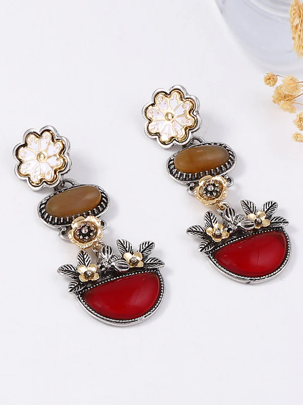 Chains Flower Shape Rhinestone Shiny Earrings Accessories - Image 3