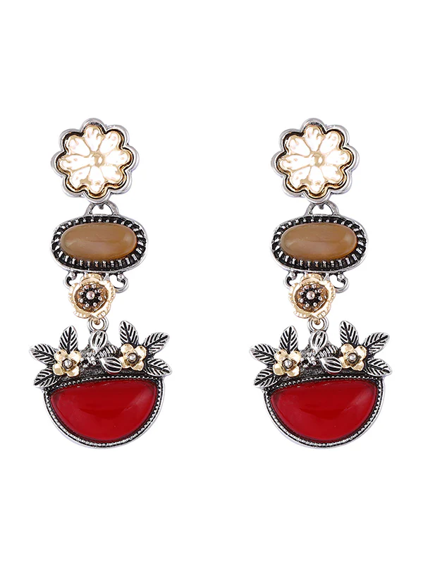 Chains Flower Shape Rhinestone Shiny Earrings Accessories - Image 5