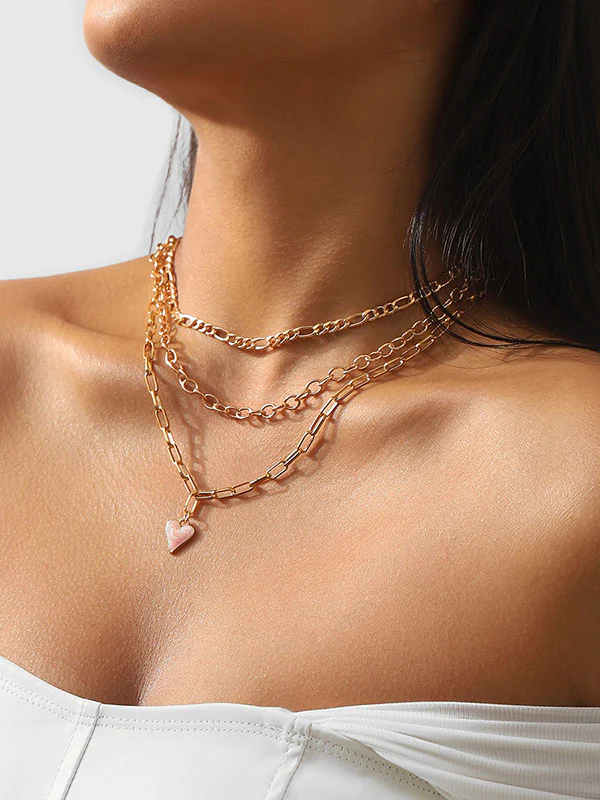 Chains Geometric Heart Shape Layered Necklaces Accessories - Image 2