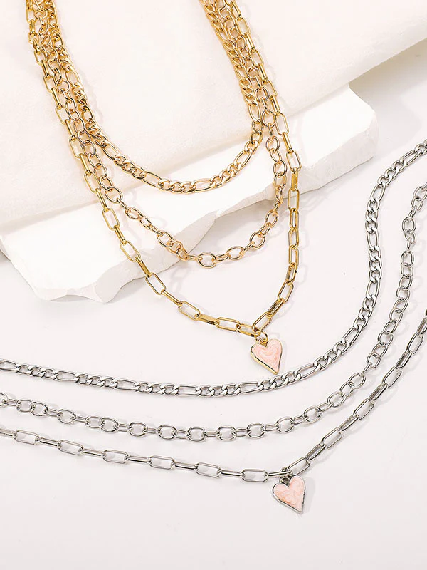 Chains Geometric Heart Shape Layered Necklaces Accessories - Image 3