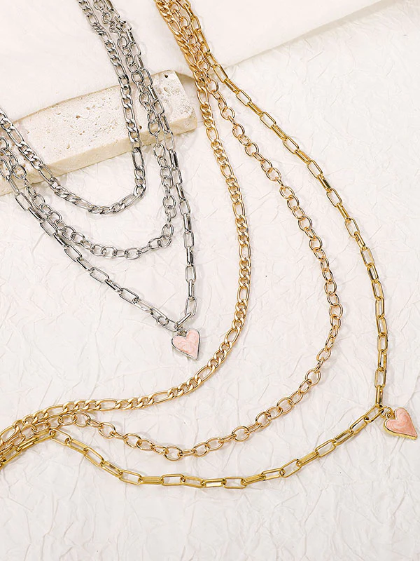 Chains Geometric Heart Shape Layered Necklaces Accessories - Image 4