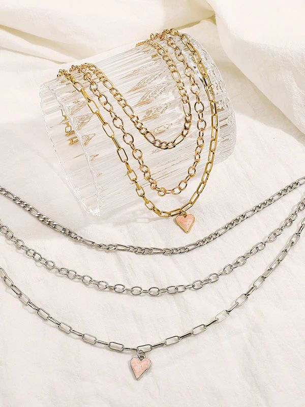 Chains Geometric Heart Shape Layered Necklaces Accessories - Image 5