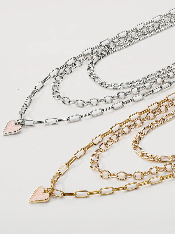 Chains Geometric Heart Shape Layered Necklaces Accessories - Image 6