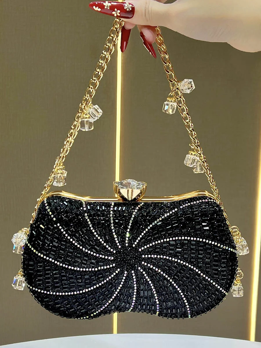 Chains Geometric Lock Rhine Stones Shiny Evening Bags & Clutches Mini Bags - Image 2