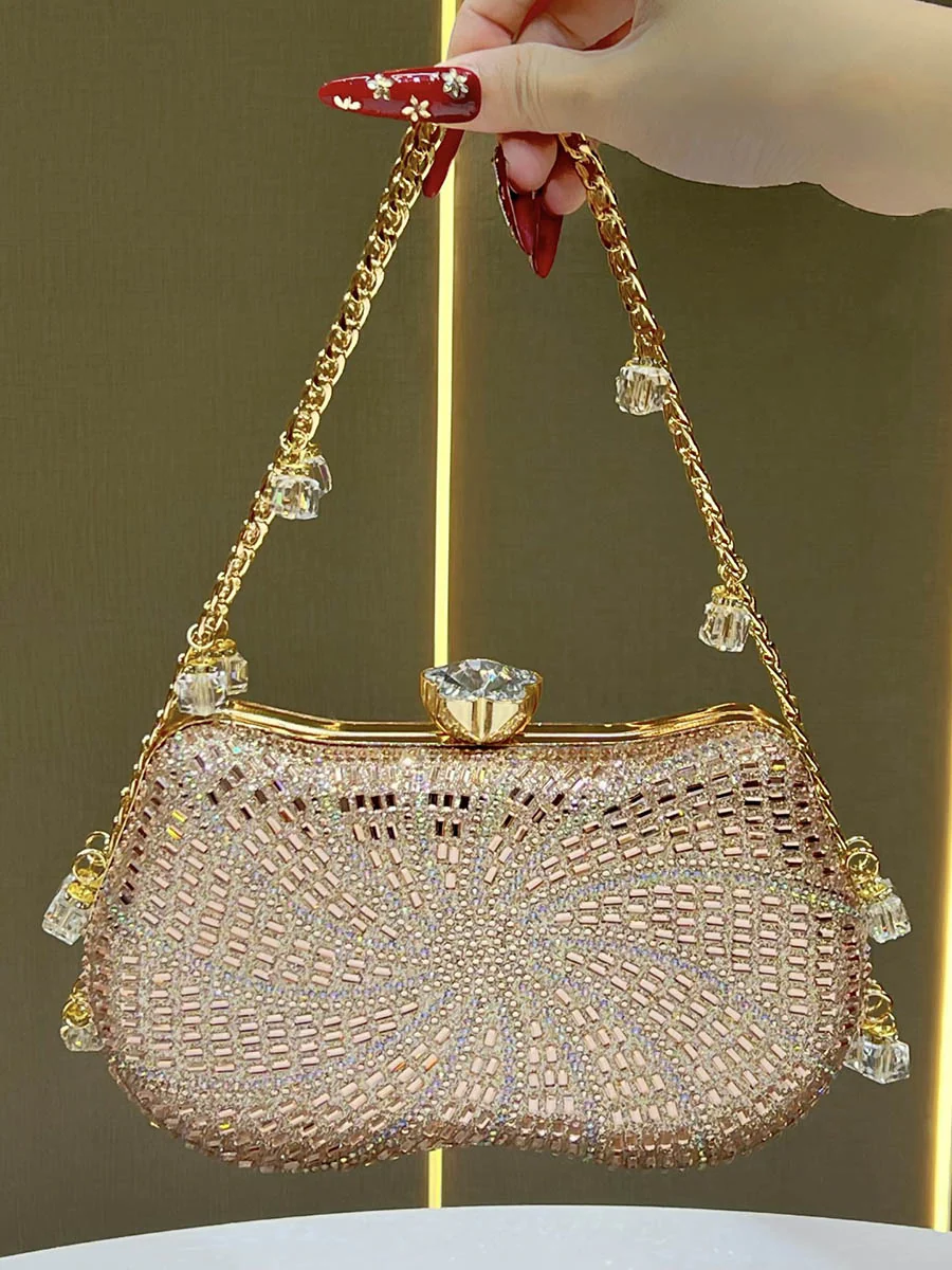 Chains Geometric Lock Rhine Stones Shiny Evening Bags & Clutches Mini Bags - Image 3