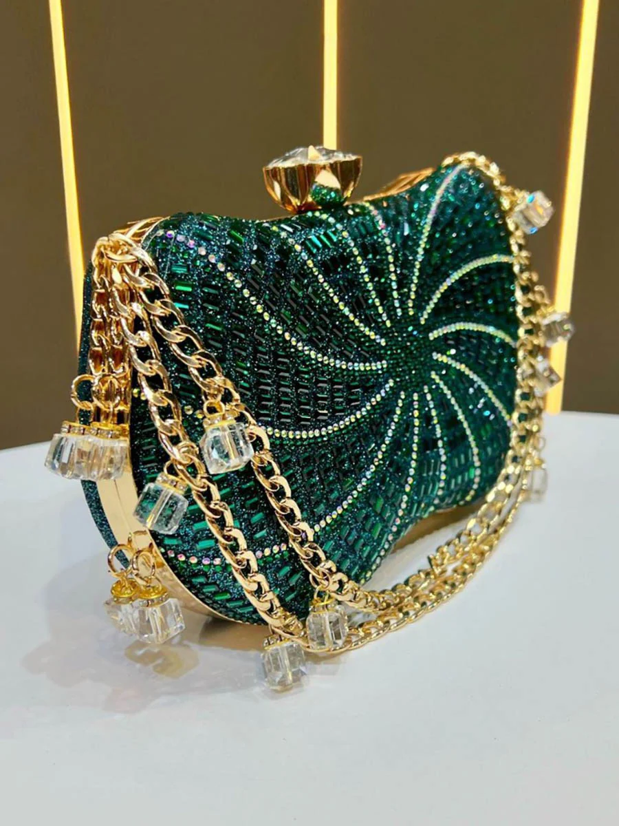 Chains Geometric Lock Rhine Stones Shiny Evening Bags & Clutches Mini Bags - Image 4