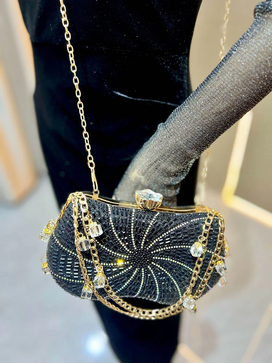 Chains Geometric Lock Rhine Stones Shiny Evening Bags & Clutches Mini Bags - Image 6