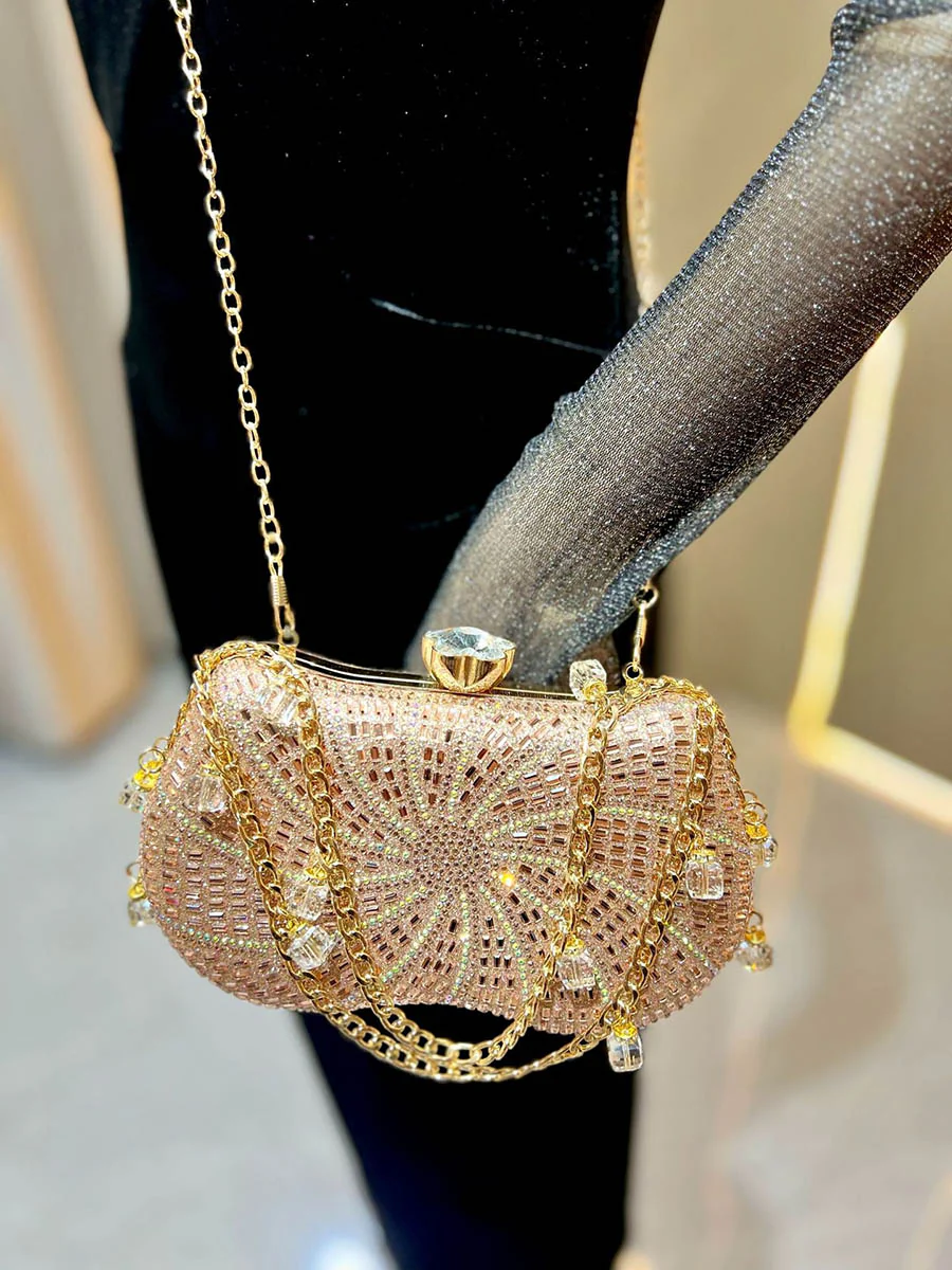 Chains Geometric Lock Rhine Stones Shiny Evening Bags & Clutches Mini Bags - Image 7