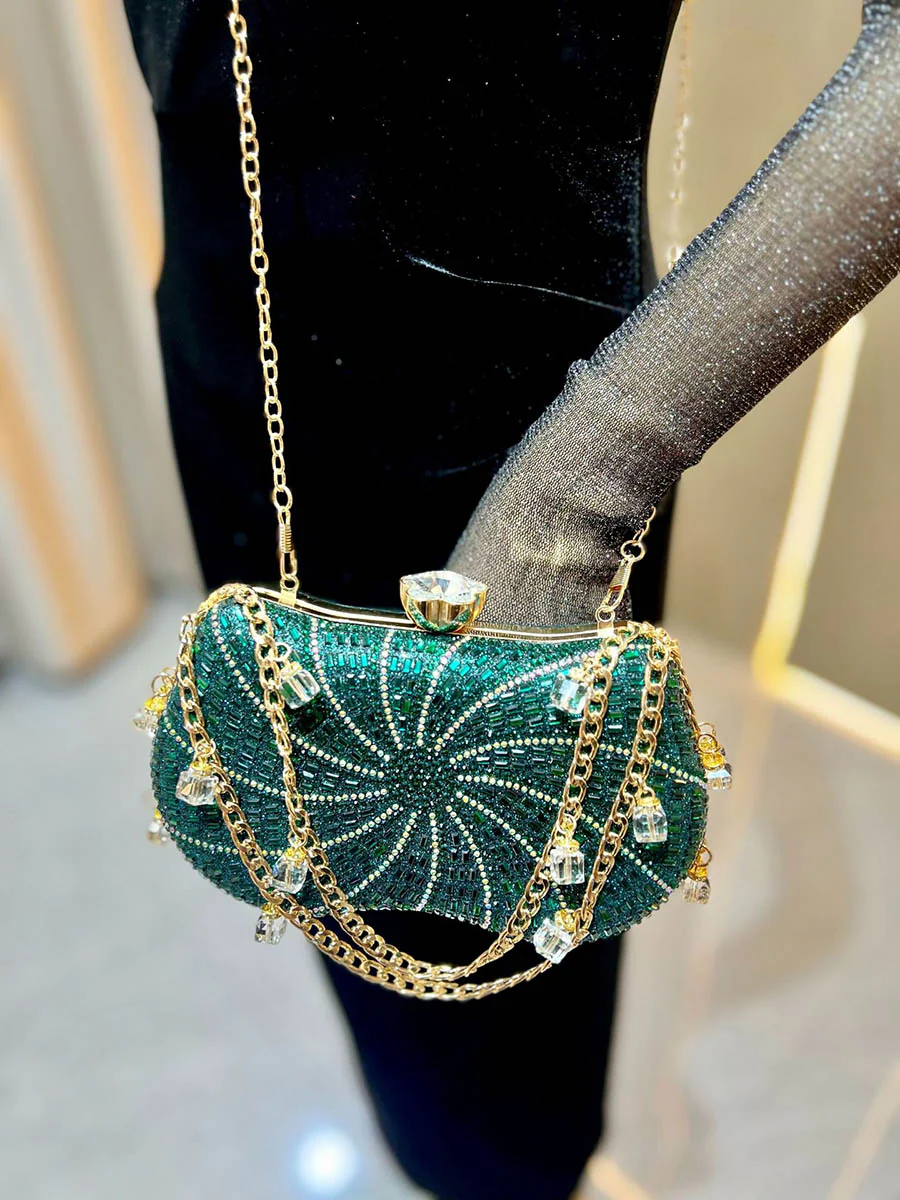 Chains Geometric Lock Rhine Stones Shiny Evening Bags & Clutches Mini Bags - Image 8