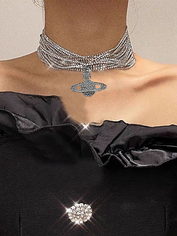 Chains Geometric Rhine Stones Shiny Necklaces Accessories - Image 2