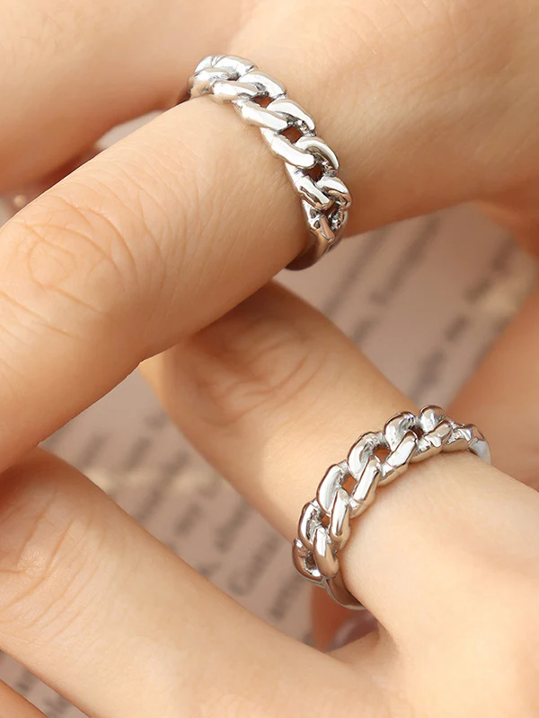 Chains Hollow Solid Color Rings Accessories - Image 3