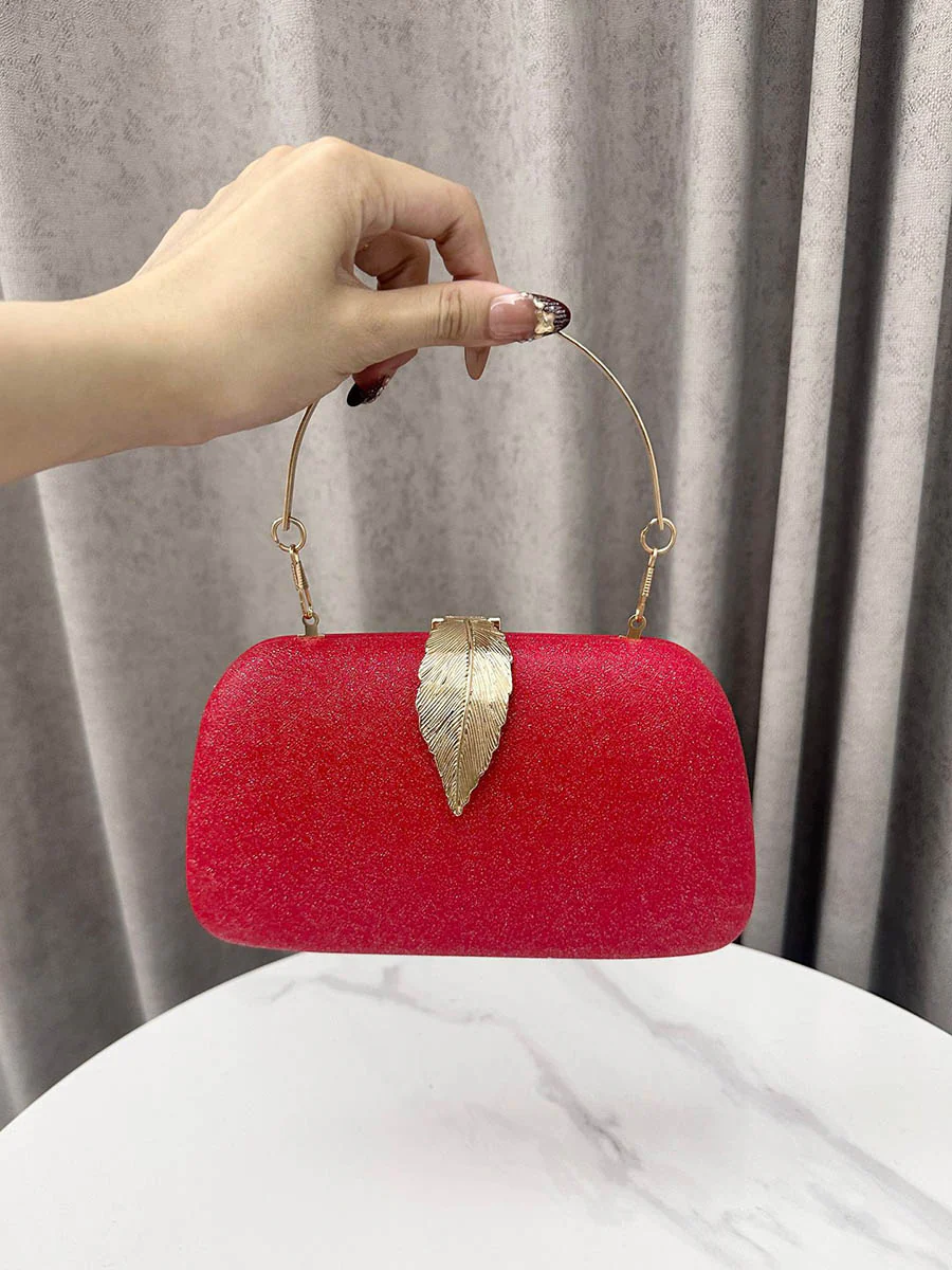 Chains Leaves Shape Lock Pleated Crossbody Bags Evening Bags & Clutches - Image 3