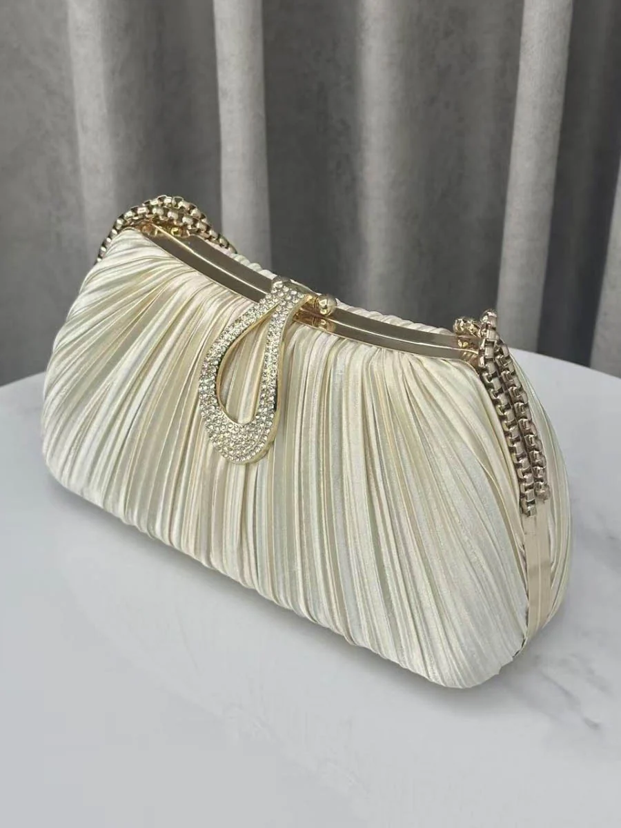 Chains Lock Pleated Rhine Stones Shiny Crossbody Bags Evening Bags & Clutches - Image 4