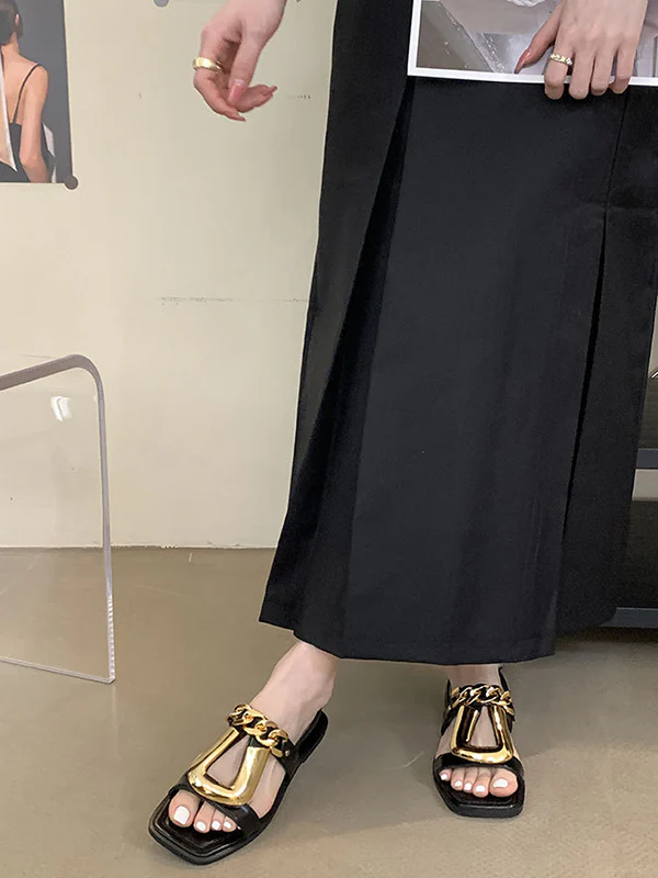 Chains Open Toe Split-Joint Square-Toe Sandals - Image 3