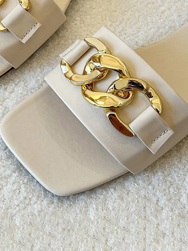 Chains Open Toe Split-Joint Square-Toe Slippers - Image 17