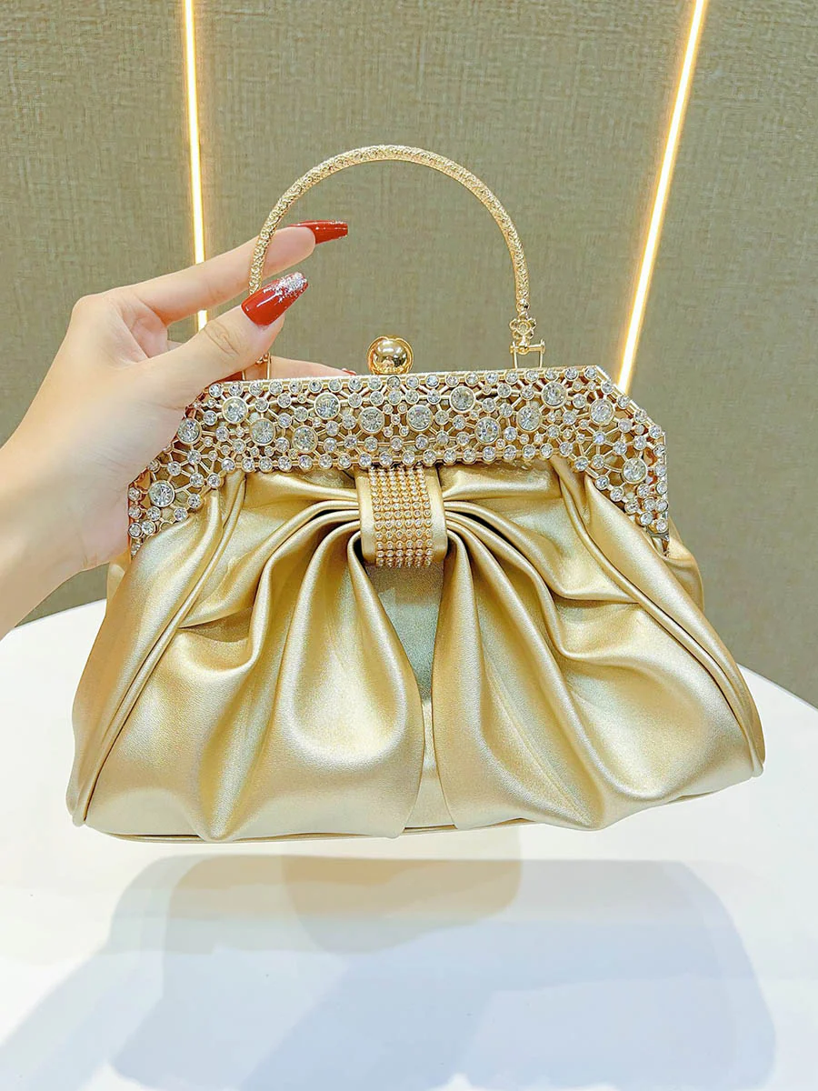 Chains Pleated Rhine Stones Split-Joint Evening Bags & Clutches Handbags