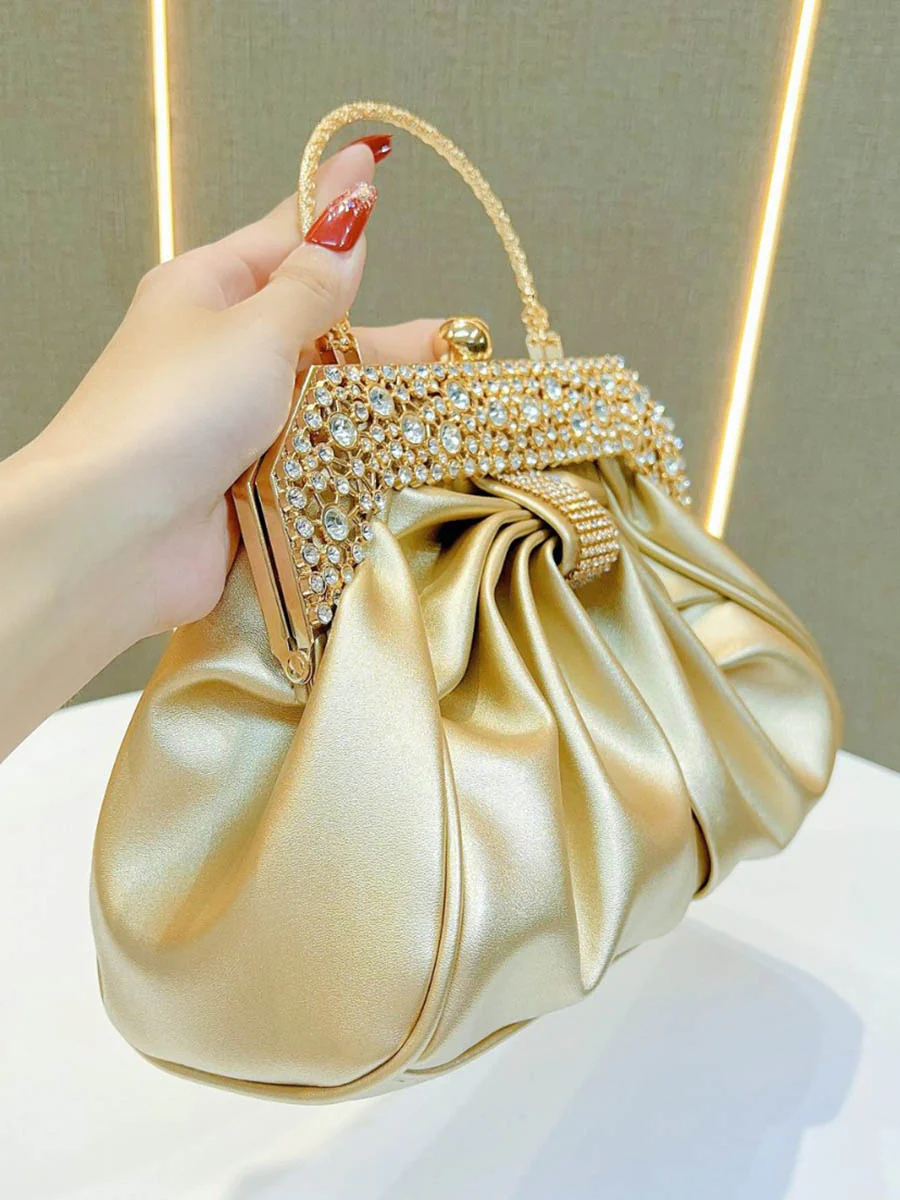 Chains Pleated Rhine Stones Split-Joint Evening Bags & Clutches Handbags - Image 10