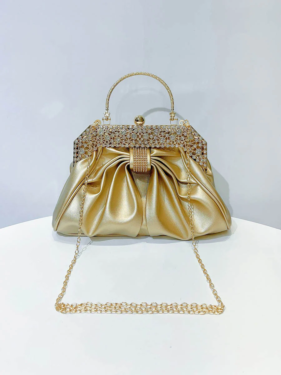 Chains Pleated Rhine Stones Split-Joint Evening Bags & Clutches Handbags - Image 12