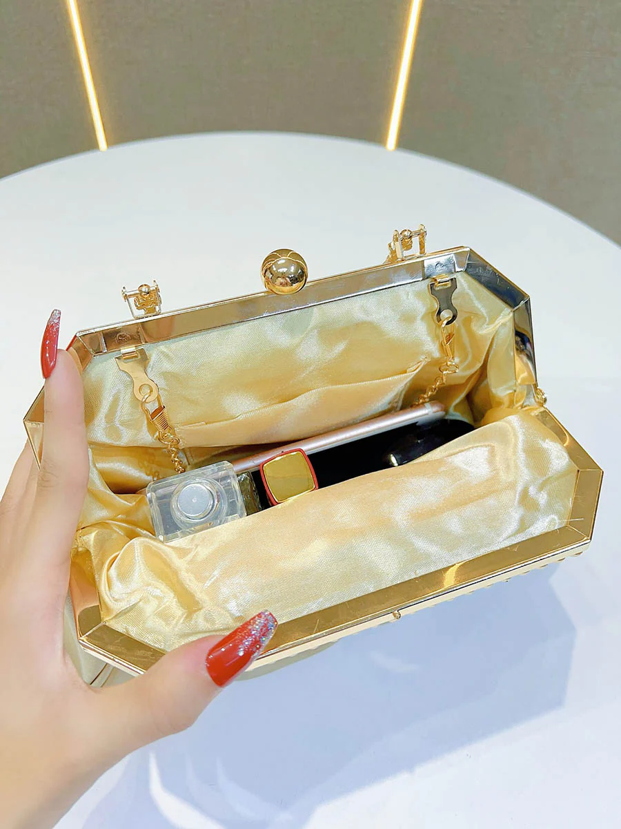 Chains Pleated Rhine Stones Split-Joint Evening Bags & Clutches Handbags - Image 13