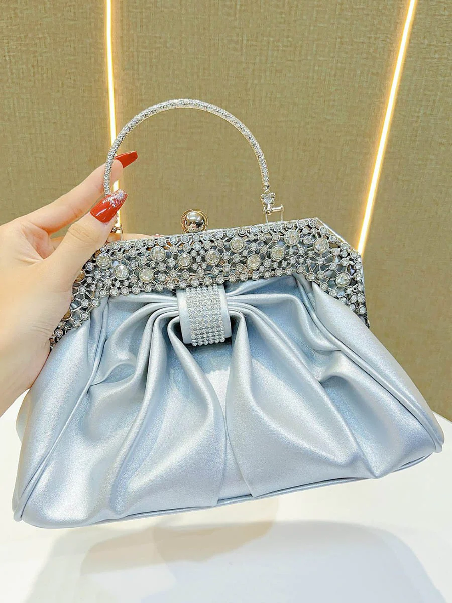 Chains Pleated Rhine Stones Split-Joint Evening Bags & Clutches Handbags - Image 2