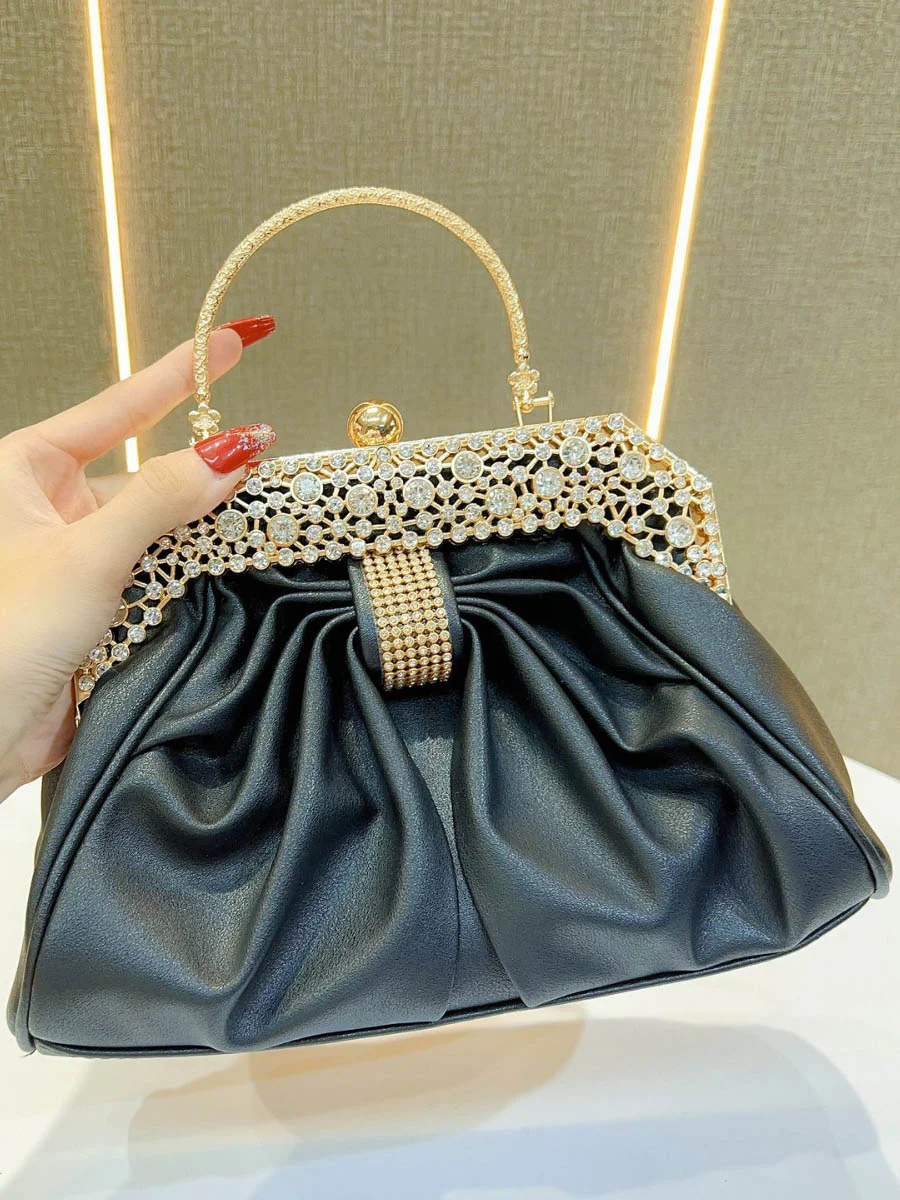 Chains Pleated Rhine Stones Split-Joint Evening Bags & Clutches Handbags - Image 4