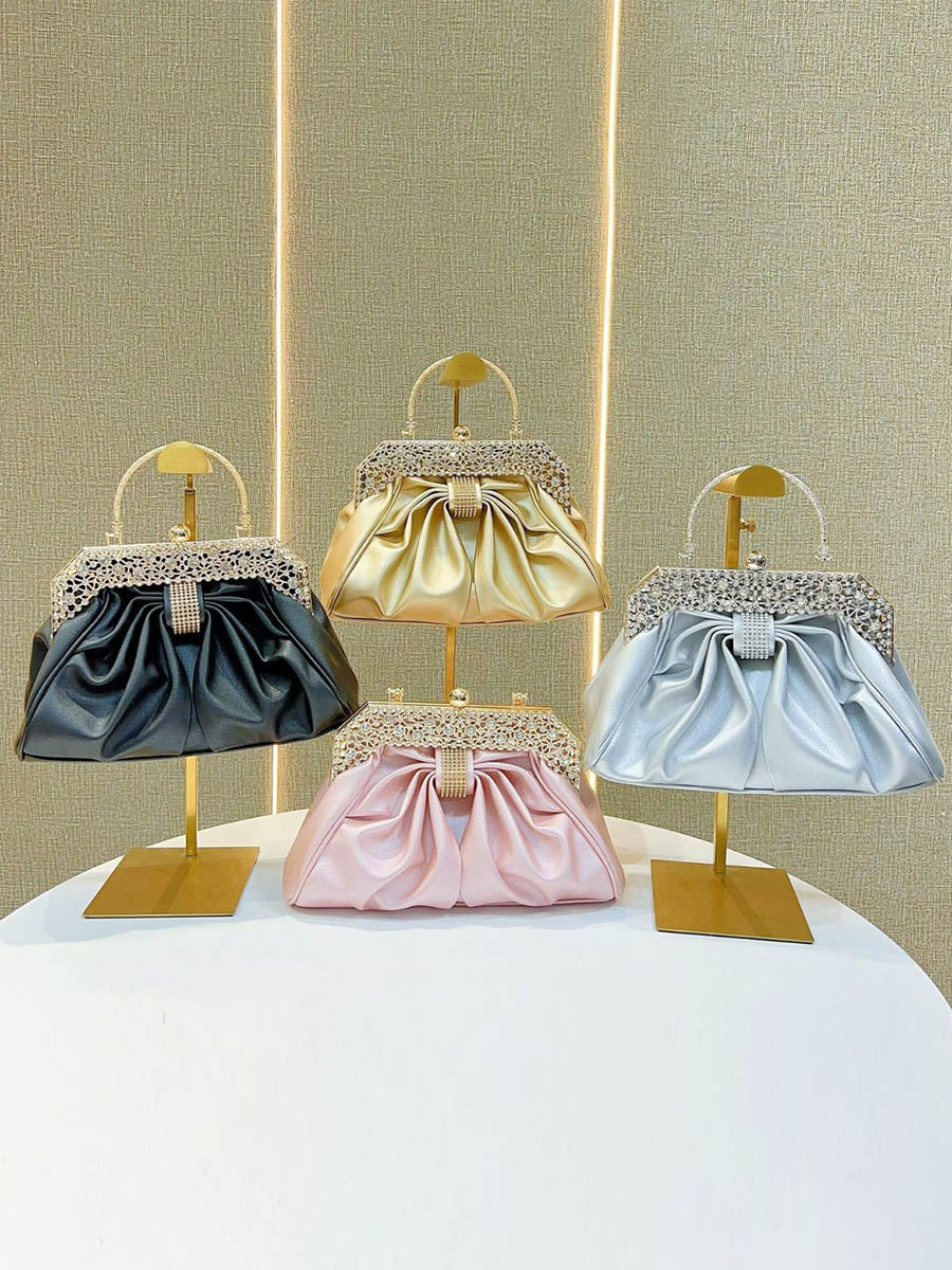 Chains Pleated Rhine Stones Split-Joint Evening Bags & Clutches Handbags - Image 5