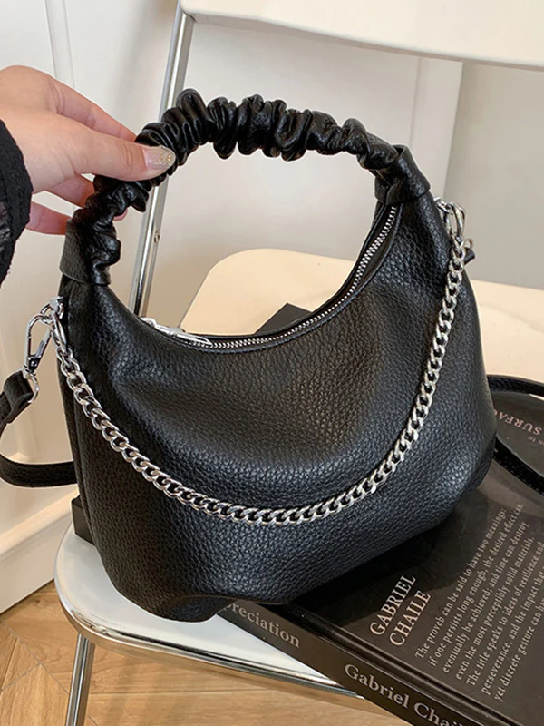 Chains Pleated Solid Color Zipper Crossbody Bags Handbags - Image 13