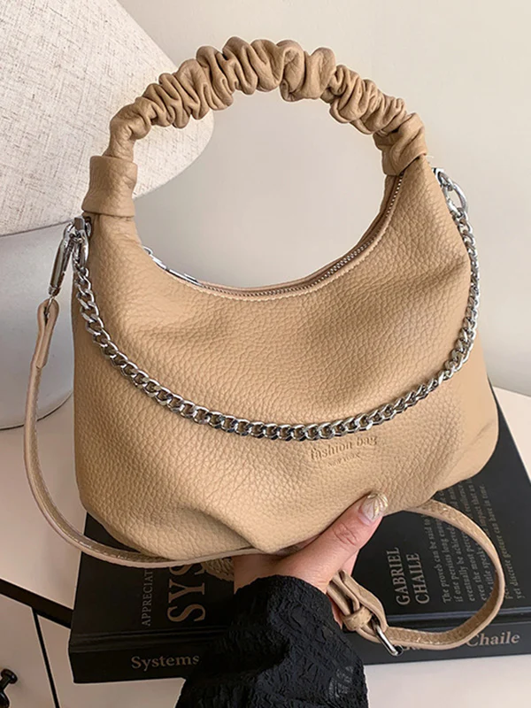 Chains Pleated Solid Color Zipper Crossbody Bags Handbags - Image 15