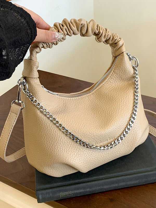Chains Pleated Solid Color Zipper Crossbody Bags Handbags - Image 16
