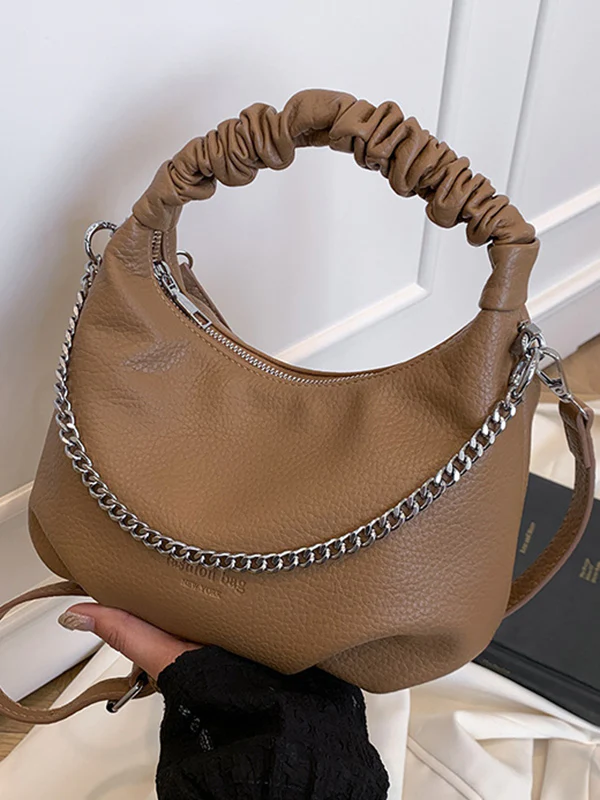Chains Pleated Solid Color Zipper Crossbody Bags Handbags - Image 17