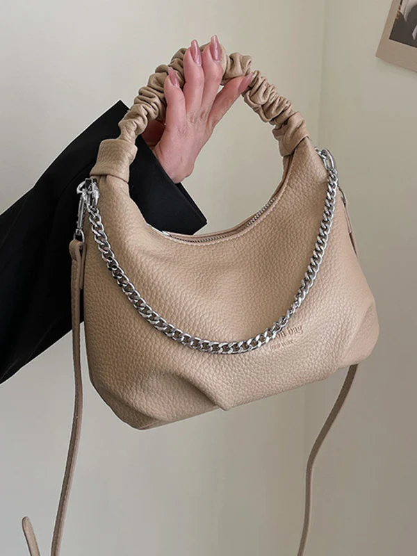 Chains Pleated Solid Color Zipper Crossbody Bags Handbags - Image 19
