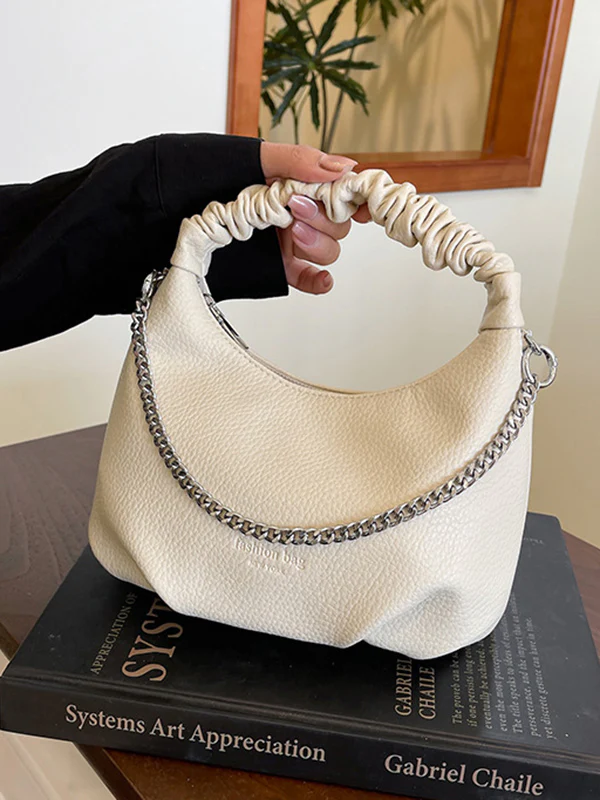 Chains Pleated Solid Color Zipper Crossbody Bags Handbags - Image 2