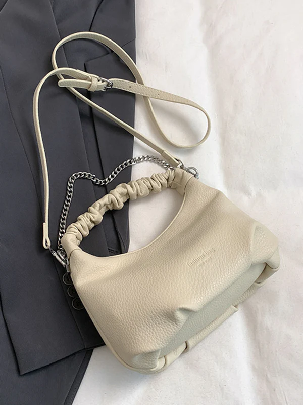 Chains Pleated Solid Color Zipper Crossbody Bags Handbags - Image 21
