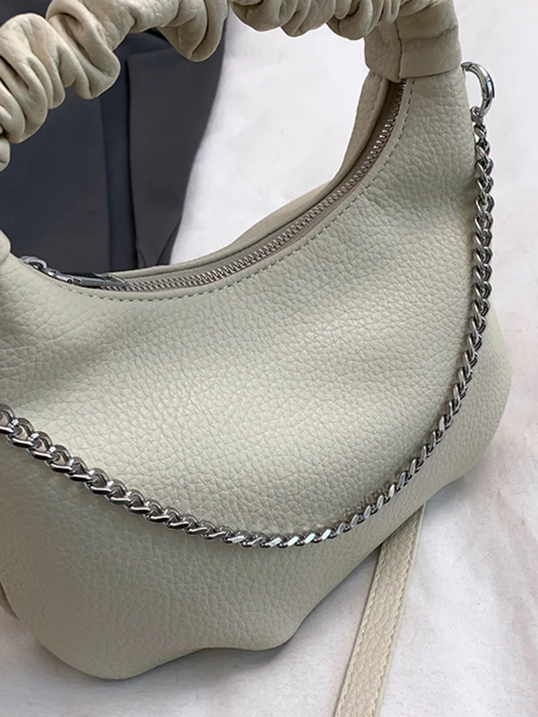 Chains Pleated Solid Color Zipper Crossbody Bags Handbags - Image 22