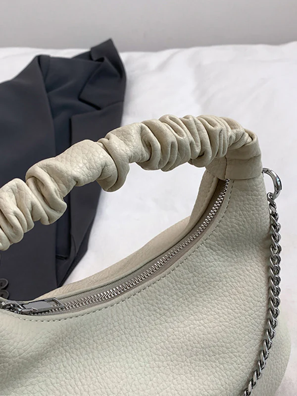 Chains Pleated Solid Color Zipper Crossbody Bags Handbags - Image 23