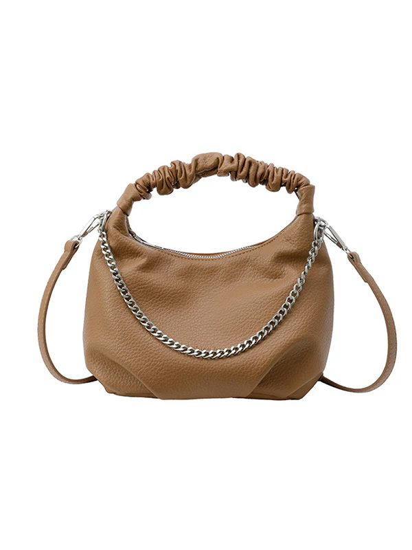 Chains Pleated Solid Color Zipper Crossbody Bags Handbags - Image 25