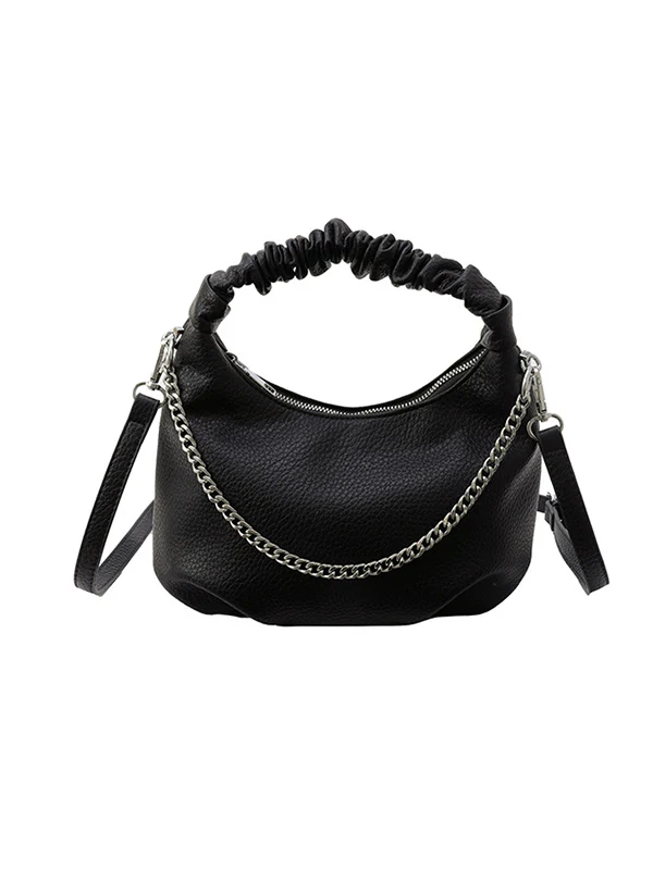 Chains Pleated Solid Color Zipper Crossbody Bags Handbags - Image 26