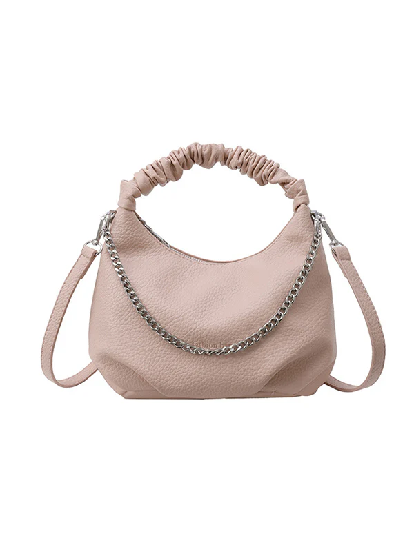 Chains Pleated Solid Color Zipper Crossbody Bags Handbags - Image 27