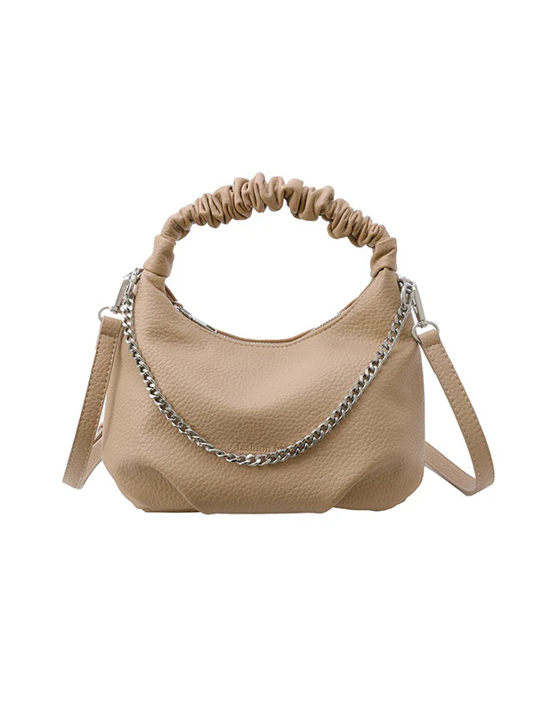 Chains Pleated Solid Color Zipper Crossbody Bags Handbags - Image 28