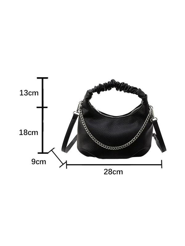Chains Pleated Solid Color Zipper Crossbody Bags Handbags - Image 30