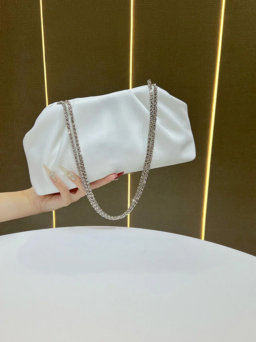 Chains Pleated Solid Color Zipper Evening Bags & Clutches Shoulder Bags - Image 5