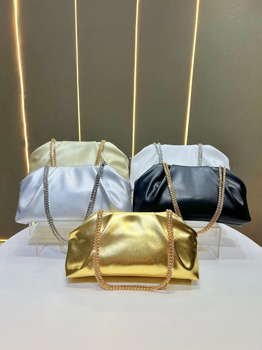 Chains Pleated Solid Color Zipper Evening Bags & Clutches Shoulder Bags - Image 6