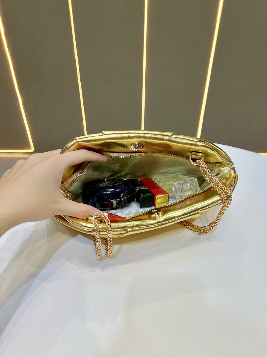 Chains Pleated Solid Color Zipper Evening Bags & Clutches Shoulder Bags - Image 8