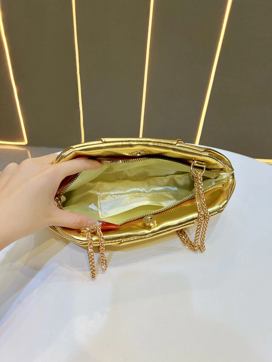 Chains Pleated Solid Color Zipper Evening Bags & Clutches Shoulder Bags - Image 9