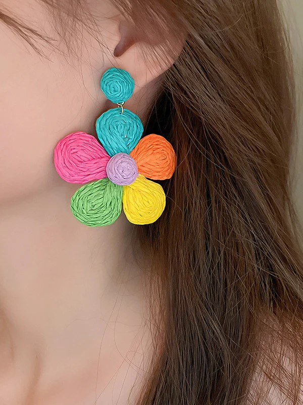 Colorful Flower Shape Drop Earrings - Image 2