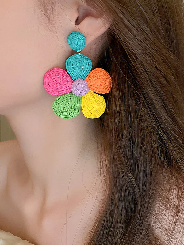 Colorful Flower Shape Drop Earrings - Image 3